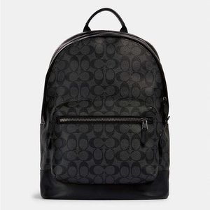 Coach West Backpack in Signature Canvas Charcoal Black